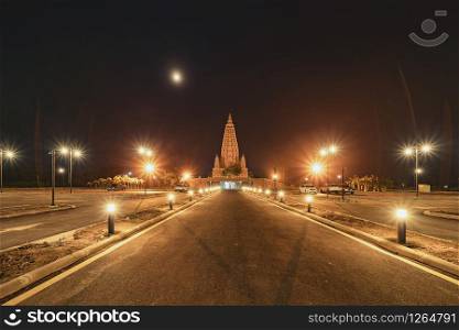 Wat Panyanantaram, a Buddhist temple in Pathum Thani City, Thailand. Thai architecture buildings background in travel trip and holidays vacation concept. Buddhism religion. Tourist attraction.