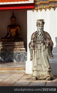 Wat Pho Chinese stone guardian, Bangkok, Thailand