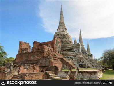Wat Phra Si Sanphet, the ruins and ancient of the former royal temple on the ground of the royal palace in Ayutthaya, Thailand