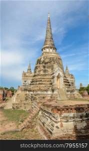 Wat Phra Si Sanphet, the ruins and ancient of the former royal temple on the ground of the royal palace in Ayutthaya, Thailand