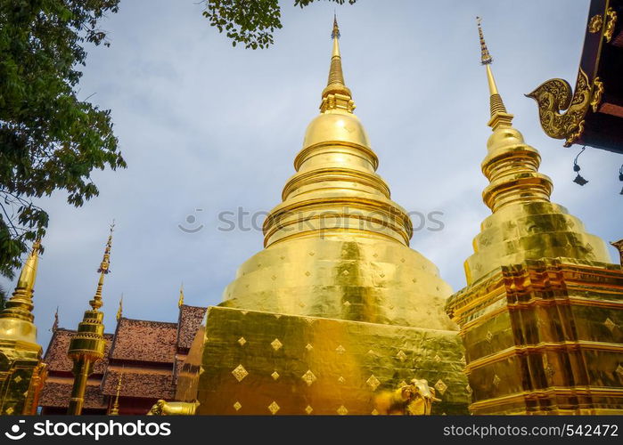 Wat Phra Singh golden stupa in Chiang Mai, Thailand. Wat Phra Singh golden stupa, Chiang Mai, Thailand