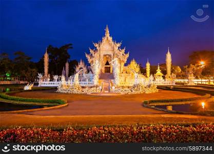 Wat Rong Khun (White Temple) at sunset, Chiang Rai, Thailand