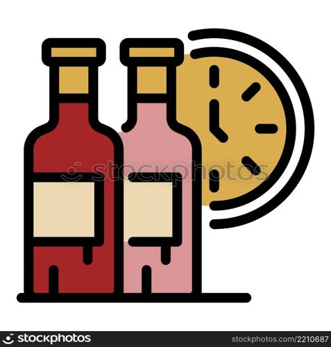 Watch and two bottles icon. Outline watch and two bottles vector icon color flat isolated. Watch and two bottles icon color outline vector