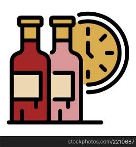Watch and two bottles icon. Outline watch and two bottles vector icon color flat isolated. Watch and two bottles icon color outline vector