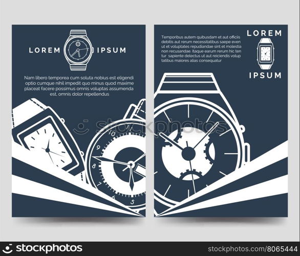 Watch brochure flyers template set. Watch brochure flyers template blue and white set. Vector illustration