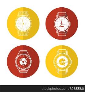 Watch icons set in color circles. Watch icons set vector in color circles