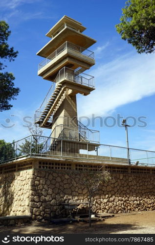 Watch tower on the hill in the forest, Israel