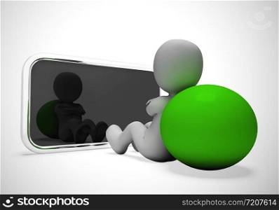 Watching a movie or video on a smartphone app. Multimedia gadget with the online service - 3d illustration