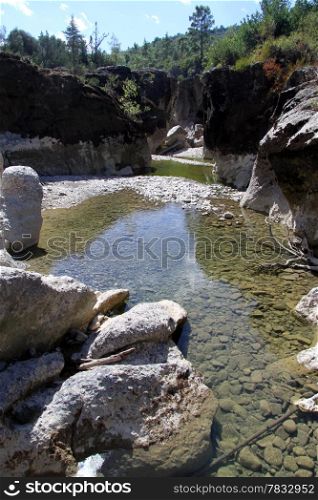 Water and rocks in Koprulu canyon in south Turkey