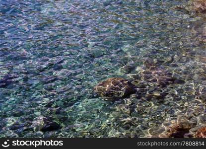 Water and stones on the sea shore