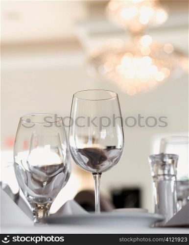 Water and Wine Glasses on Table