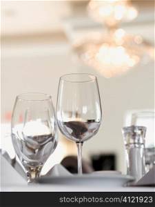 Water and Wine Glasses on Table