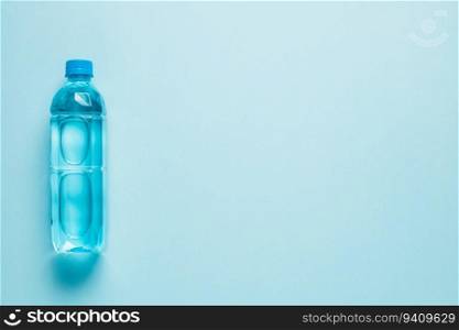 Water bottle on blue background for drinking and beverages concept