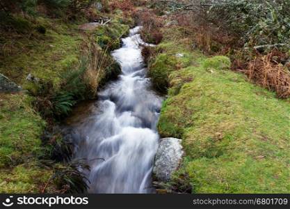 Water channel, old structure. Devonport Leat, Dartmoor National Park, Devon, England, United Kingdom.