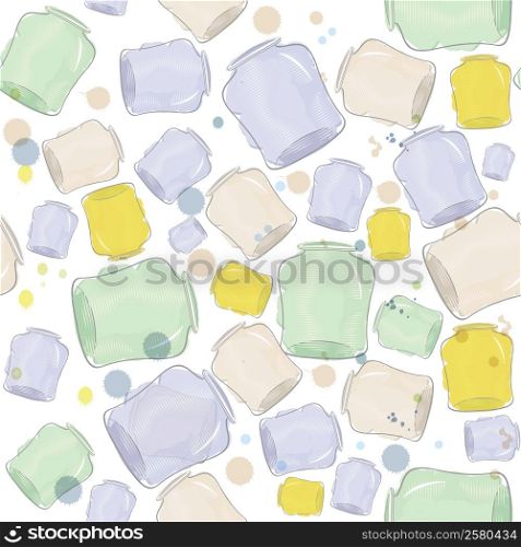 Water color jars seamless background raster illustration