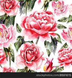 Water color pattern with roses and peonies. Illustration. Water color pattern with roses and peonies.