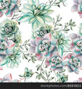 Water color pattern with succulents . Illustration. Watercolor pattern with succulents . 