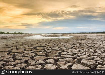 Water crisis on cracked earth near drying