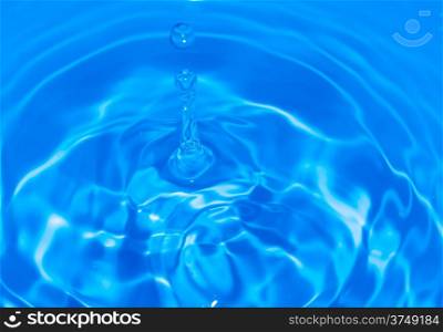 Water drop creating waves on blue background.