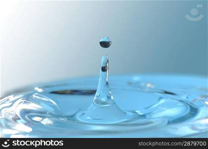water drop hangs over water surface