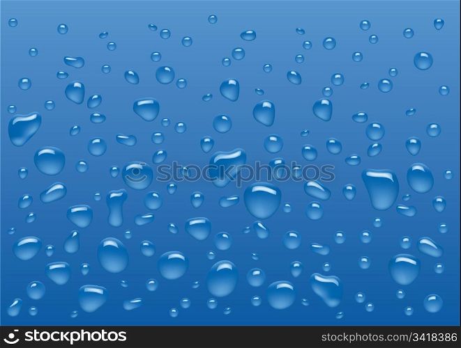 Water droplets on the blue background