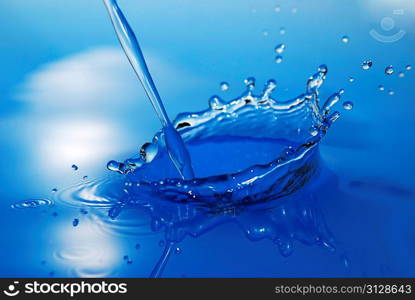 water drops enters into the blue water