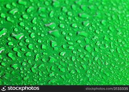 water drops on color background close up