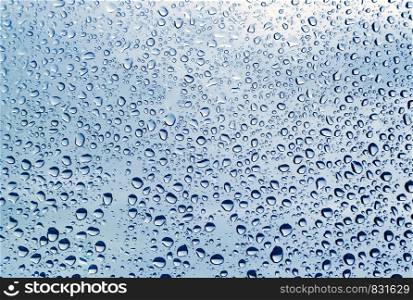 Water drops on glass, close-up natural texture