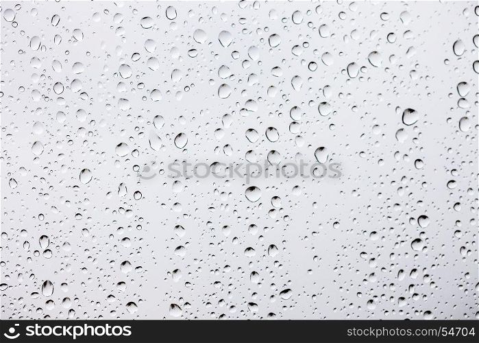 Water drops on glass white abstract background