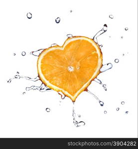 water drops on heart from orange isolated on white