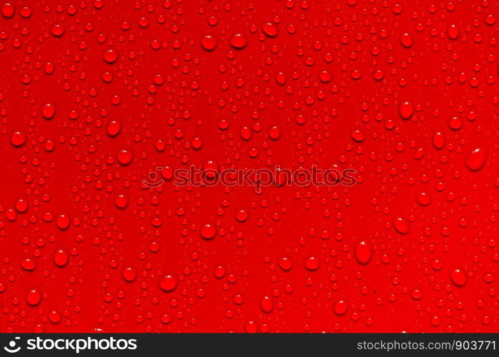 Water drops on red background, for design and pattern background