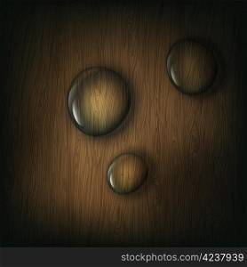 Water drops on wooden background, eps10