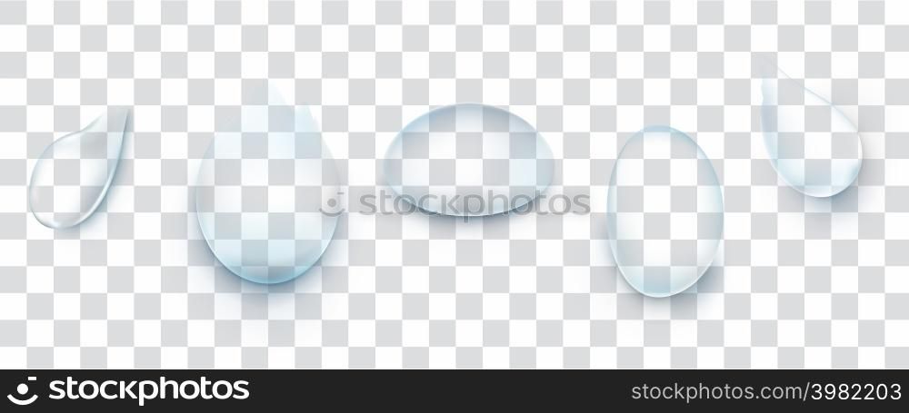 Water drops set isolated on the transparent background. Vector illustration. . Water drops set isolated on the transparent background.