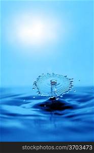 water drops splash in blue water