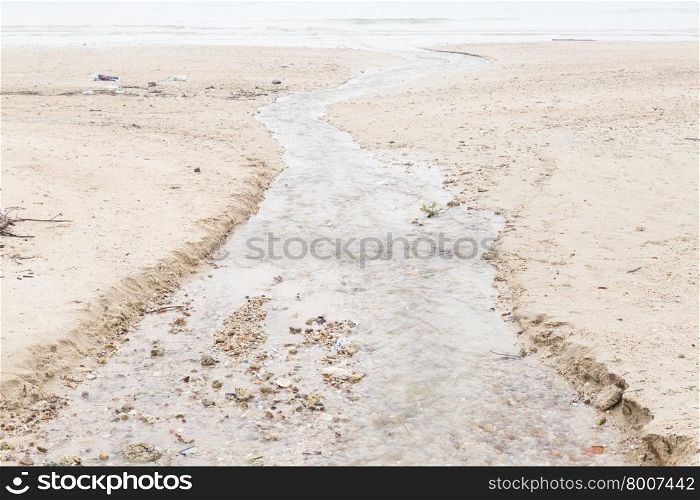 water flowing from the beach into the sea. The discharge of sewage dumped into the sea as a marine pollutant.