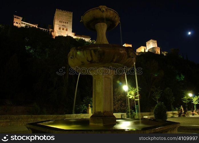Water fountain at the Alhambra, Granada, Andalusia, Spain