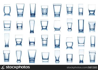 Water glass collection isolated on white background