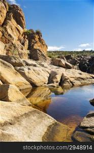 Water hole with tall cliffs in rural Australia&rsquo;s outback