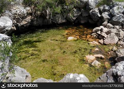 Water in ancient well near ruins of Penidelos in Turkey