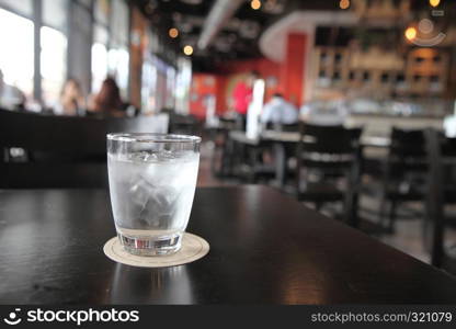 Water in glass in wood background