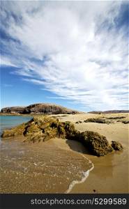 water in lanzarote coastline froth spain pond rock stone sky cloud beach musk and summer
