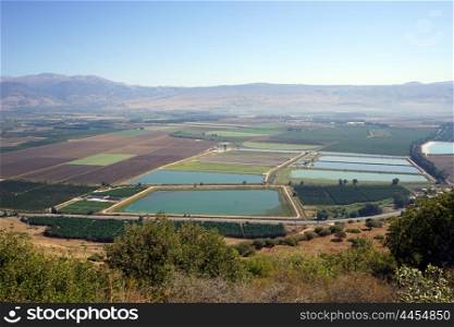 Water in ponds in Hula valley, Israel