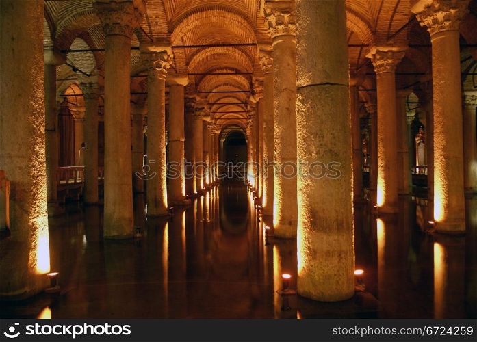 Water in Yerebatan Saray cistern in Istanbul