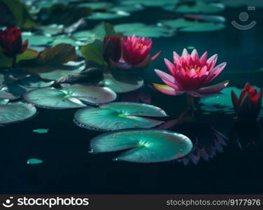 Water lilly natural background. Illustration Generative AI
