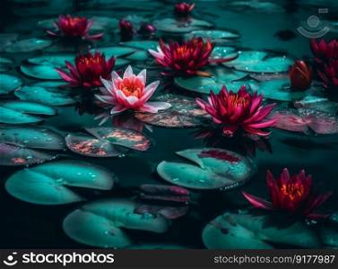 Water lilly natural background. Illustration Generative AI
