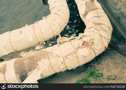 Water pipes outdoors closeup