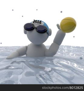 Water polo player, square image, 3d render