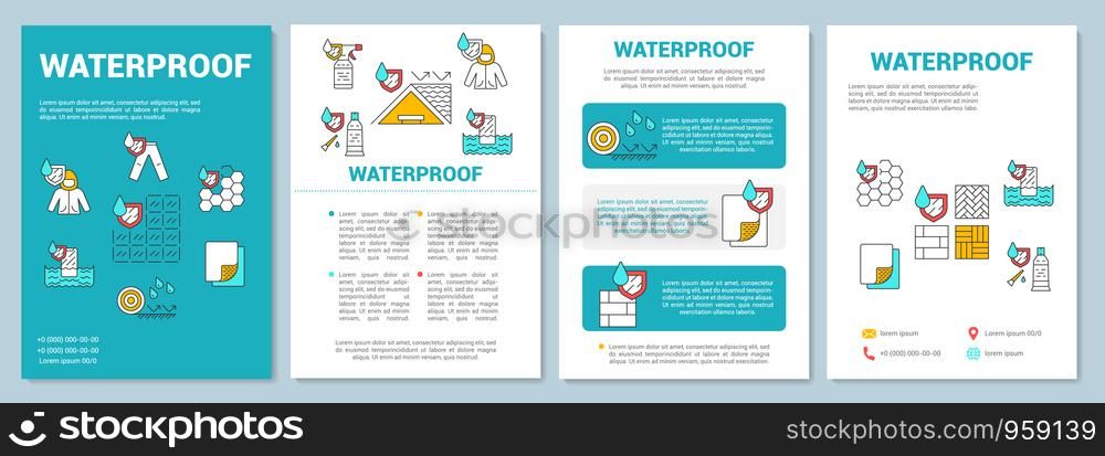 Water resistant materials, coating brochure template layout. Flyer, booklet, leaflet print design with linear illustrations. Vector page layouts for magazines, annual reports, advertising posters