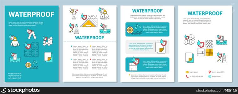 Water resistant materials, coating brochure template layout. Flyer, booklet, leaflet print design with linear illustrations. Vector page layouts for magazines, annual reports, advertising posters