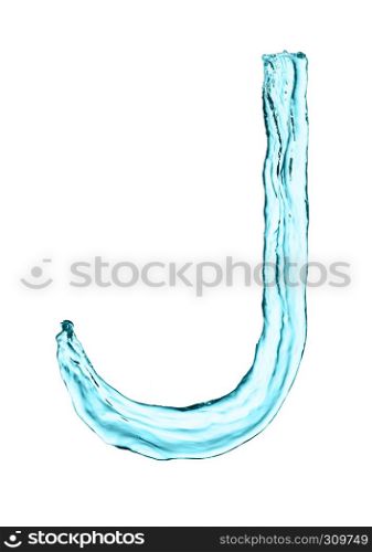 Water splash letter J with light blue color on white background
